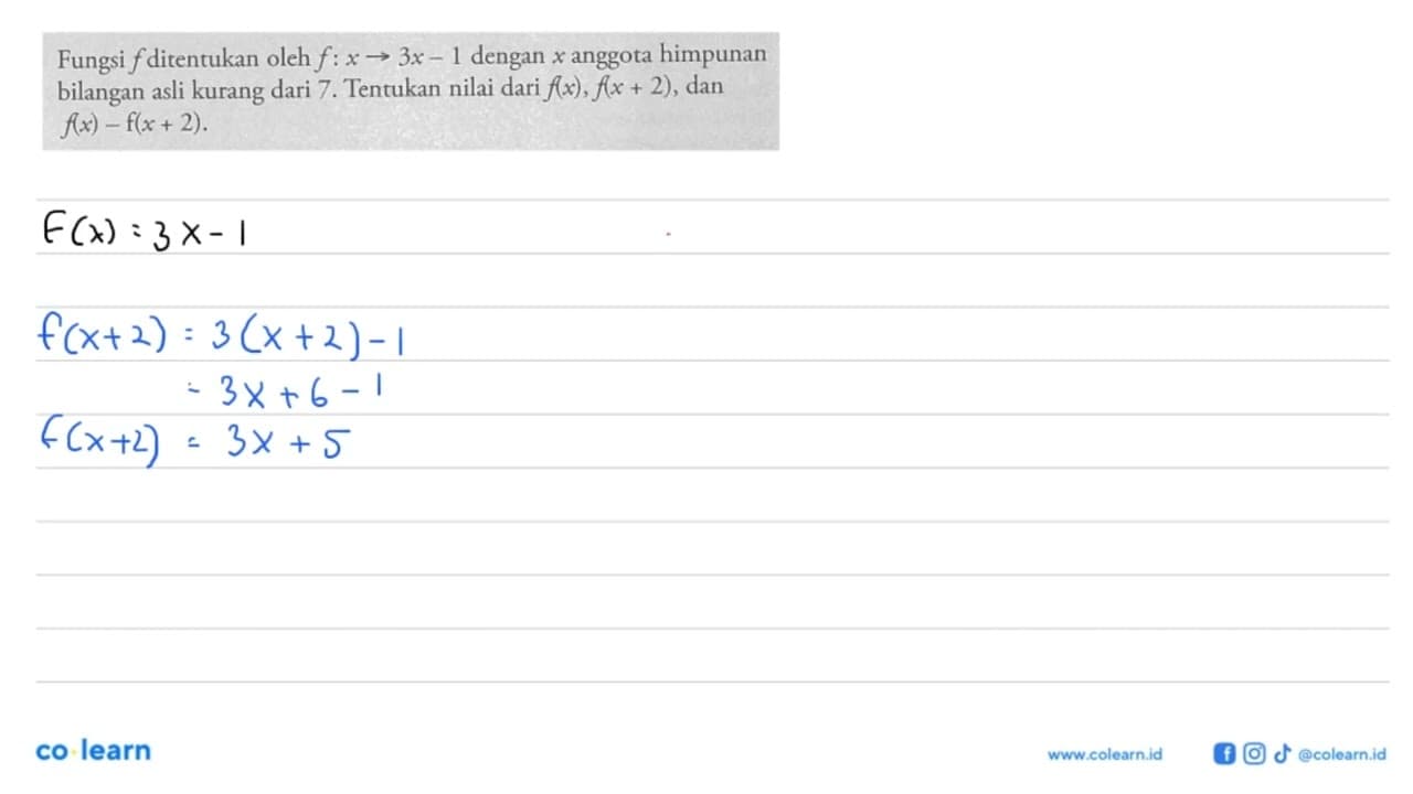 Diketahui f(x) = mx + n. Jika f(-1) = 2 dan f(2) = 11,