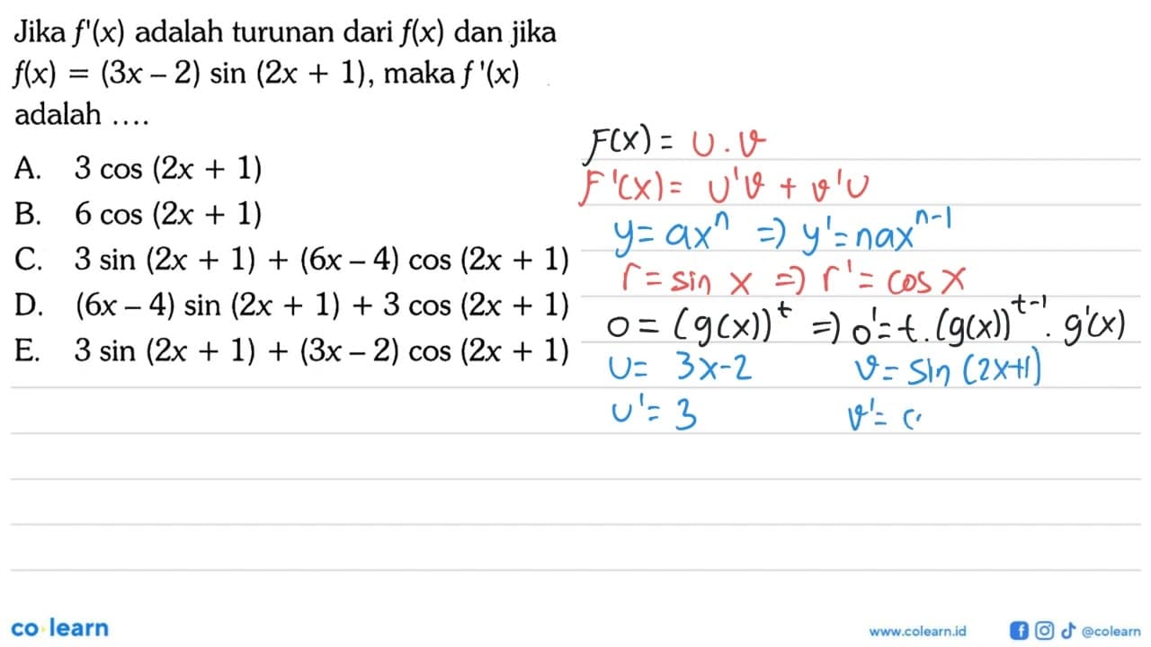 Jika f'(x) adalah turunan dari f(x) dan jika f(x)=(3 x-2)