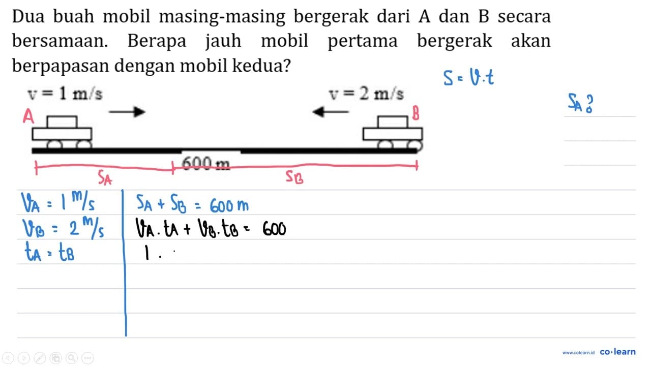 Dua buah mobil masing-masing bergerak dari A dan B secara