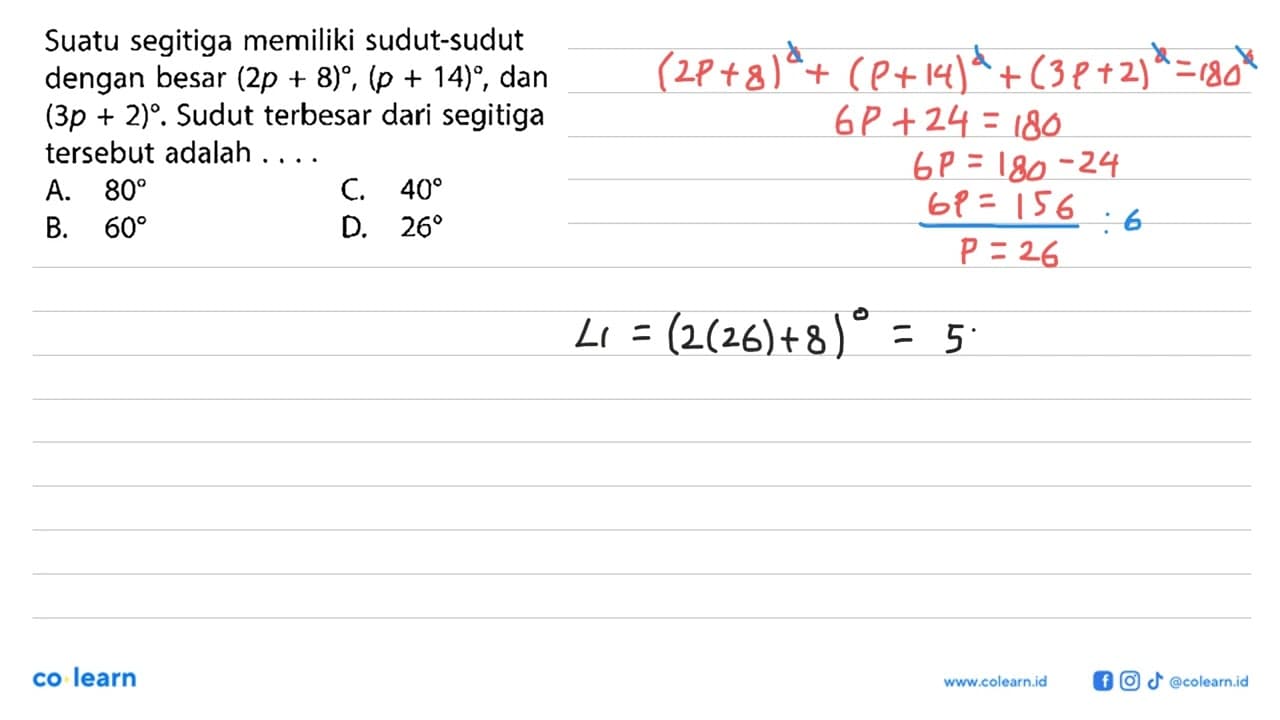 Suatu segitiga memiliki sudut-sudut dengan besar