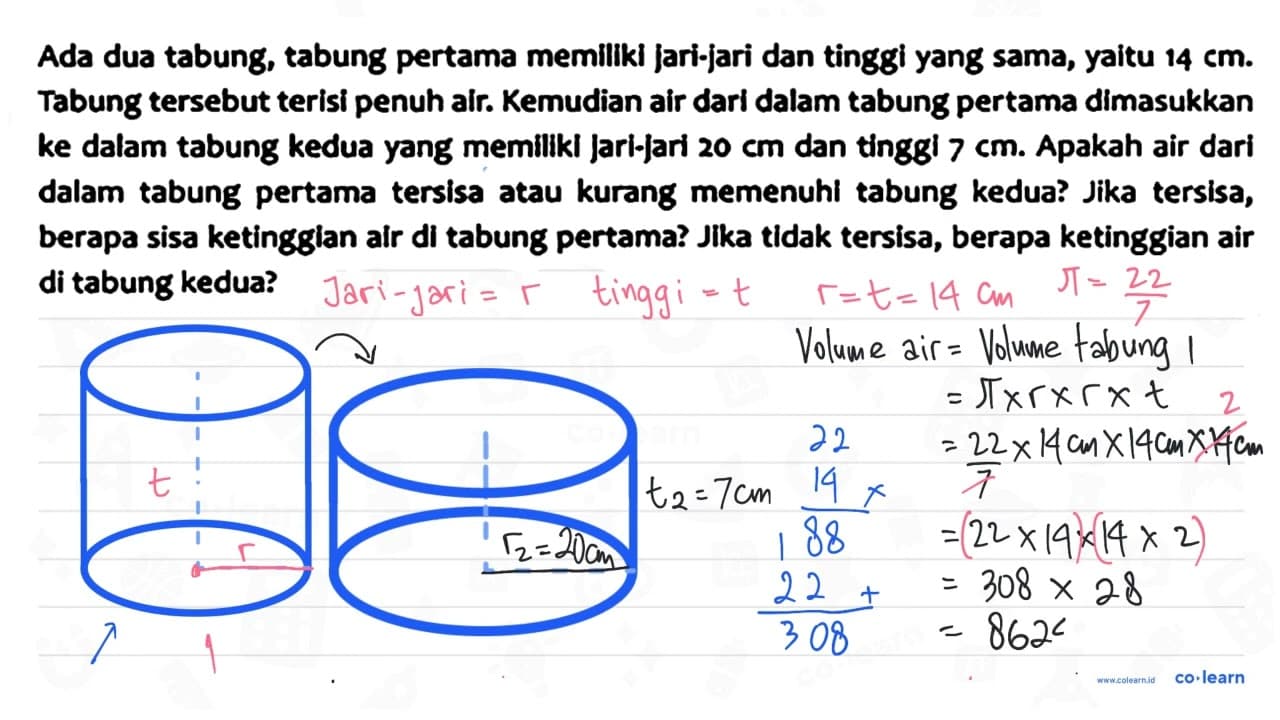 Ada dua tabung, tabung pertama memilikl jari-jari dan