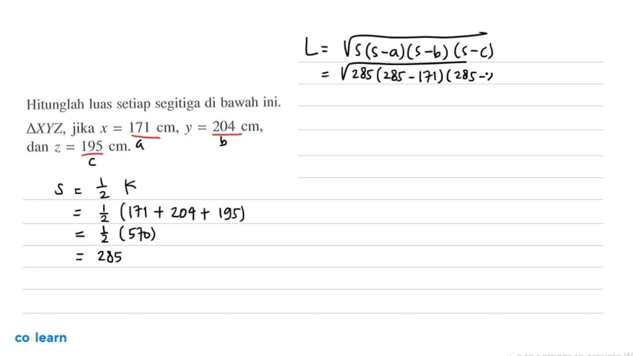 Hitunglah luas setiap segitiga di bawah ini.segitiga XYZ,