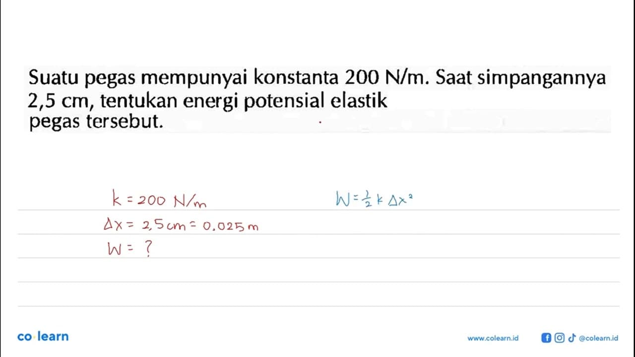 Suatu pegas mempunyai konstanta 200 N/m. Saat simpangannya