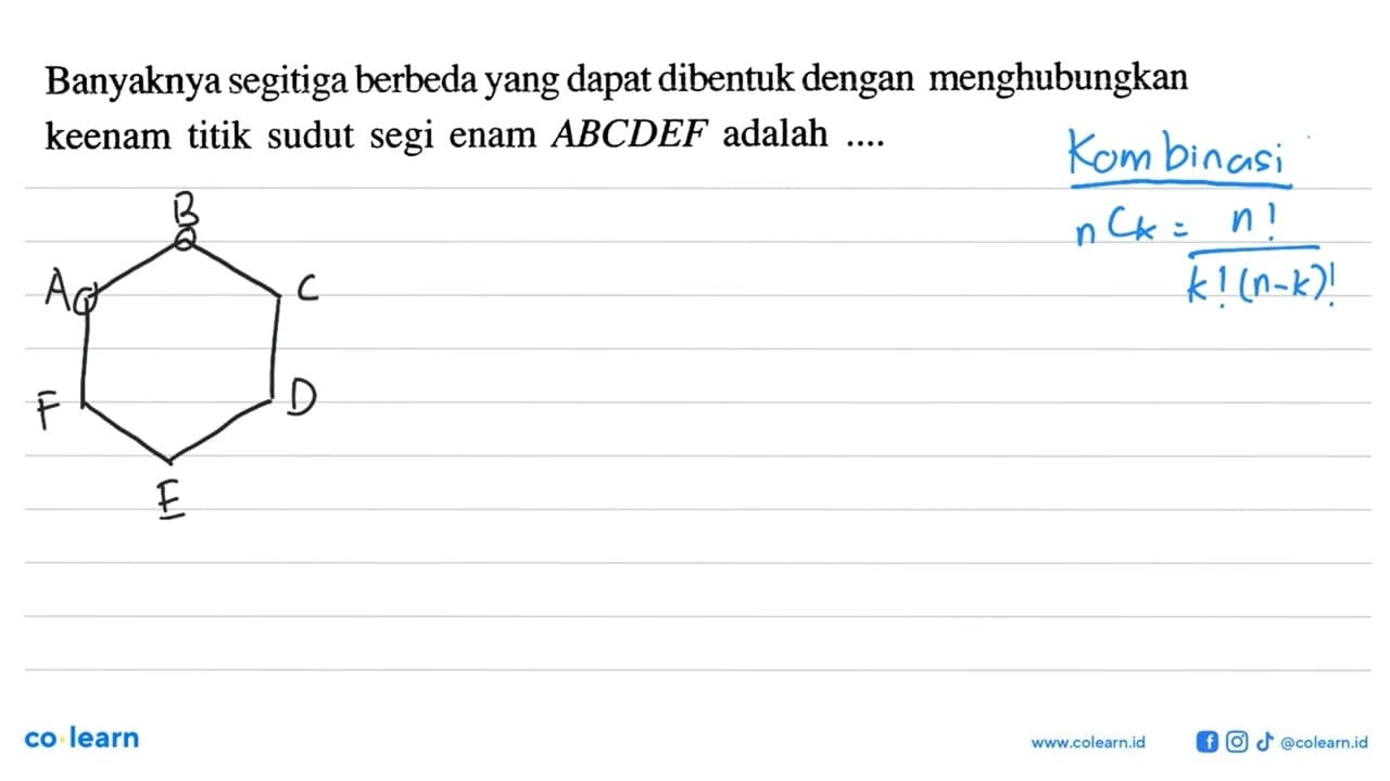 Banyaknya segitiga berbeda yang dapat dibentuk dengan