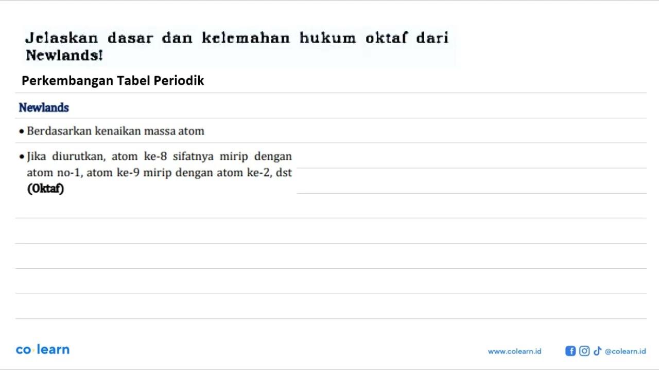 Jelaskan dasar dan kelemahan hukum oktaf dari Newlands!