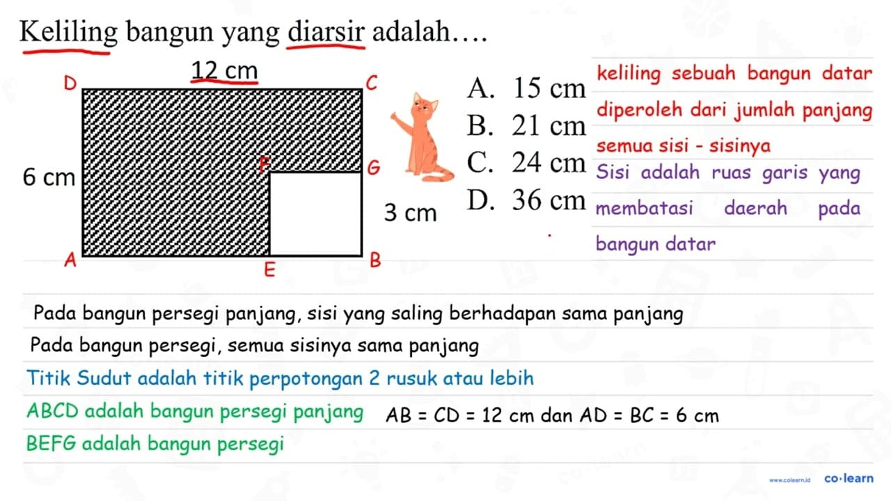 Keliling bangun yang diarsir adalah....