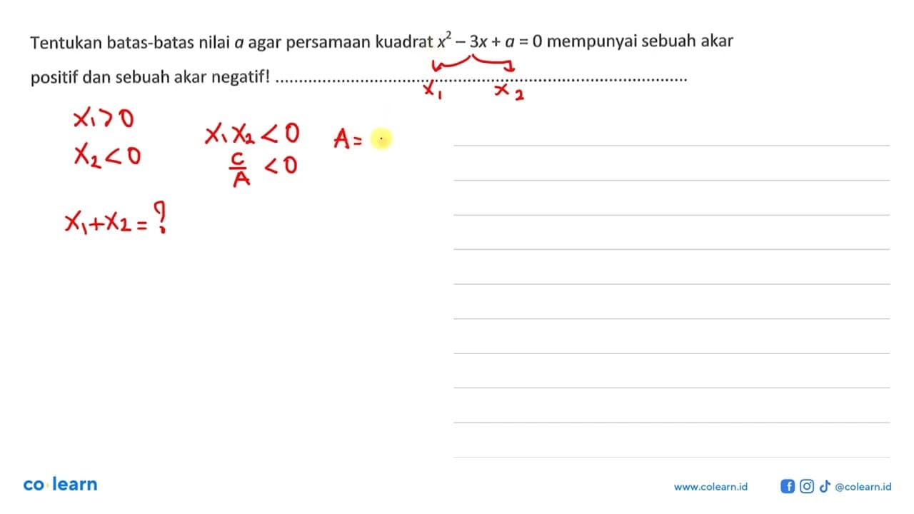 Tentukan batas-batas nilai a agar persamaan kuadrat x^2 -