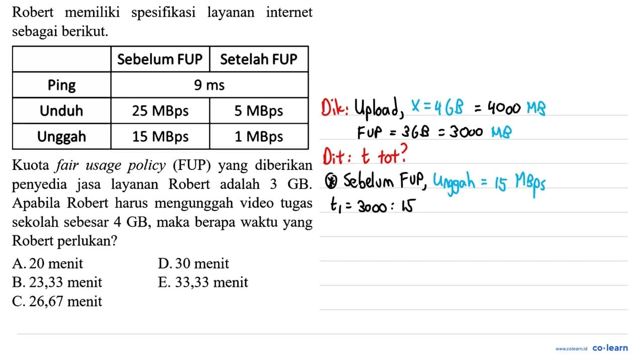 Robert memiliki spesifikasi layanan internet sebagai