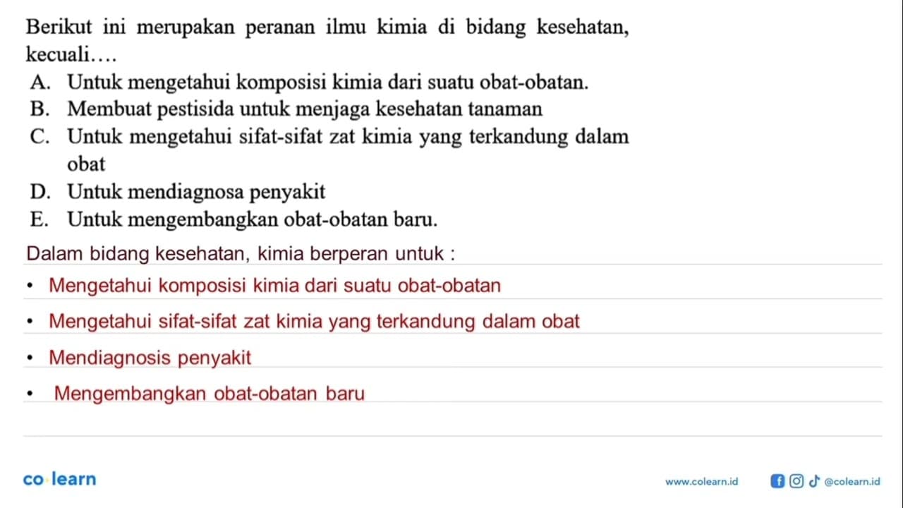 Berikut ini merupakan peranan ilmu kimia di bidang