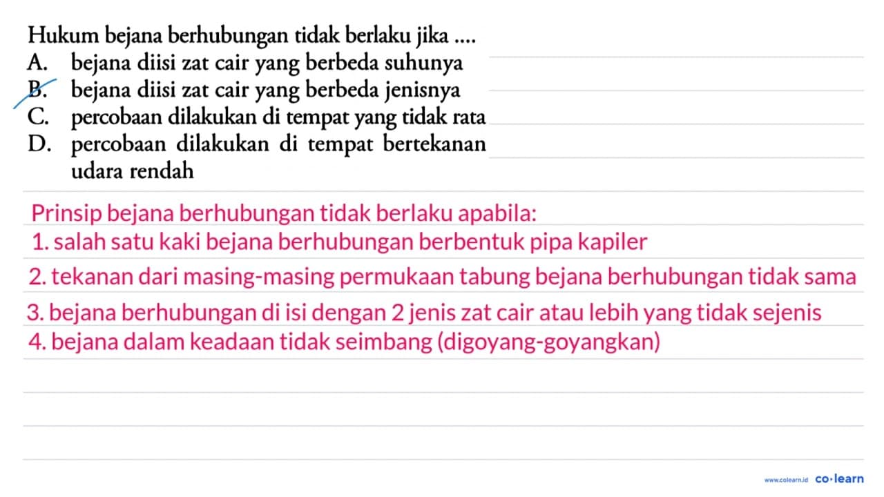 Hukum bejana berhubungan tidak berlaku jika ....