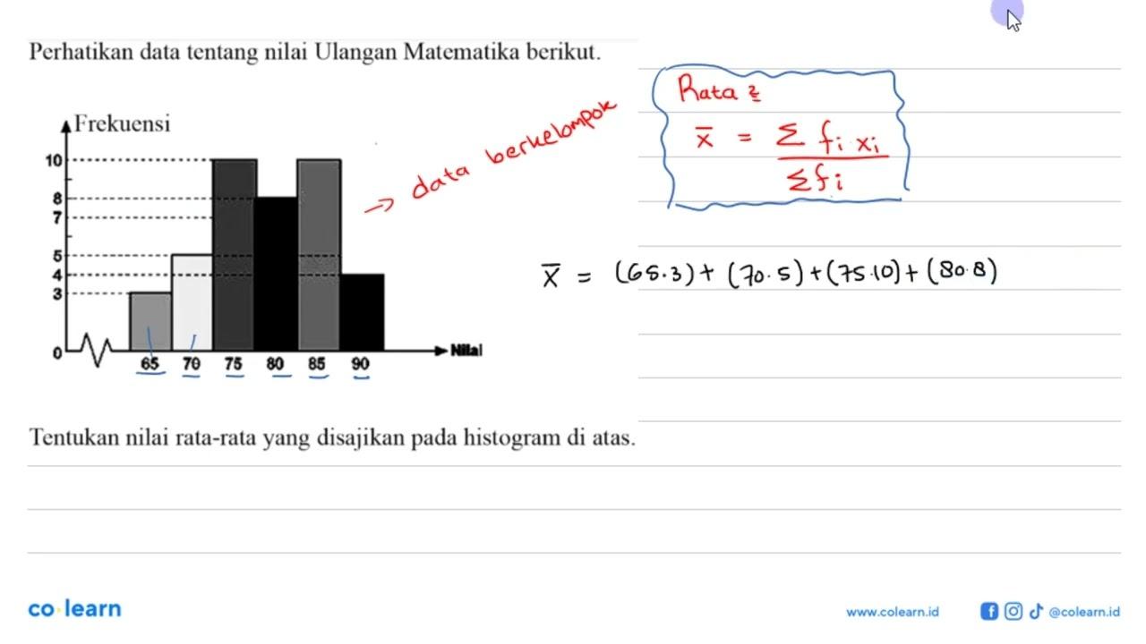 Perhatikan data tentang nilai Ulangan Matematika berikut.