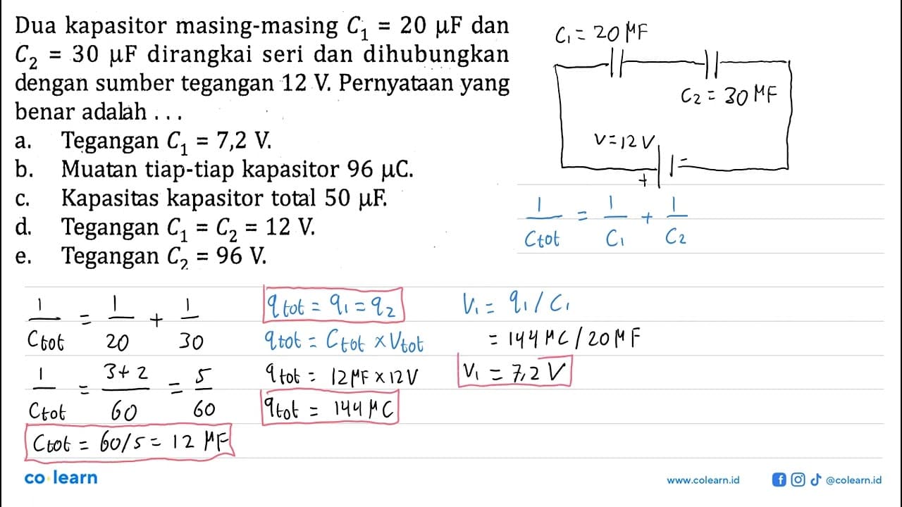 Dua kapasitor masing-masing C1 = 20 muF dan C2 = 30 muF