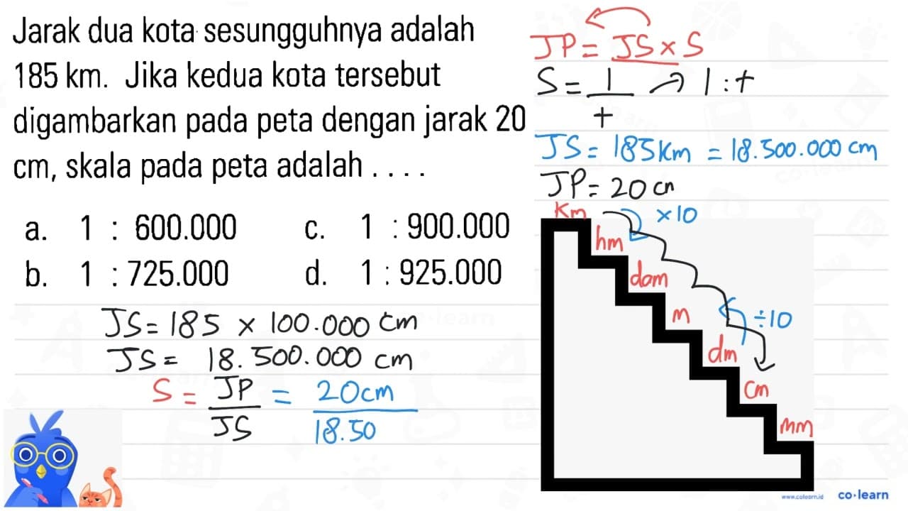 Jarak dua kota sesungguhnya adalah 185 km. Jika kedua kota