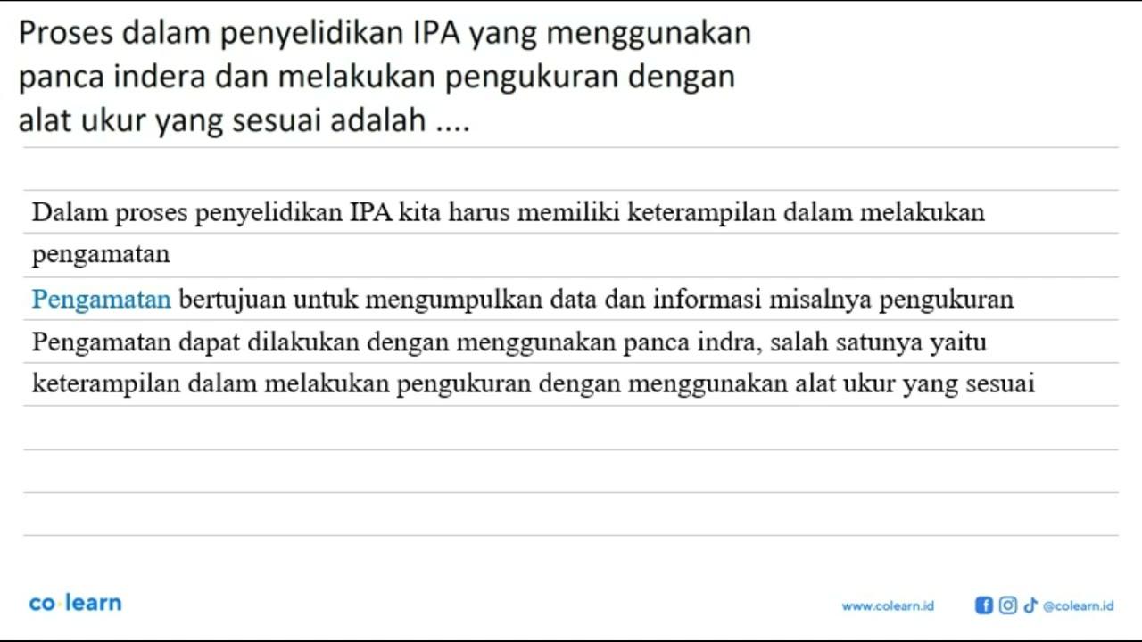 Proses dalam penyelidikan IPA yang menggunakan panca indera