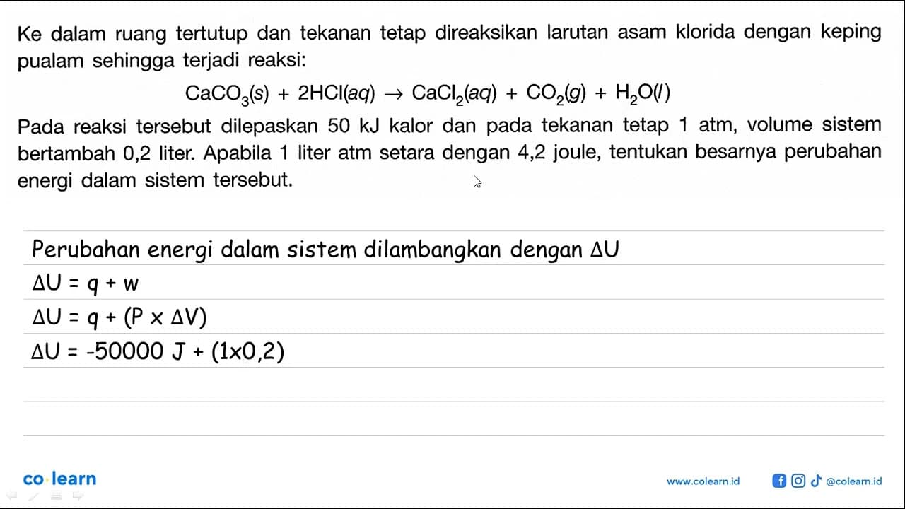 Ke dalam ruang tertutup dan tekanan tetap direaksikan