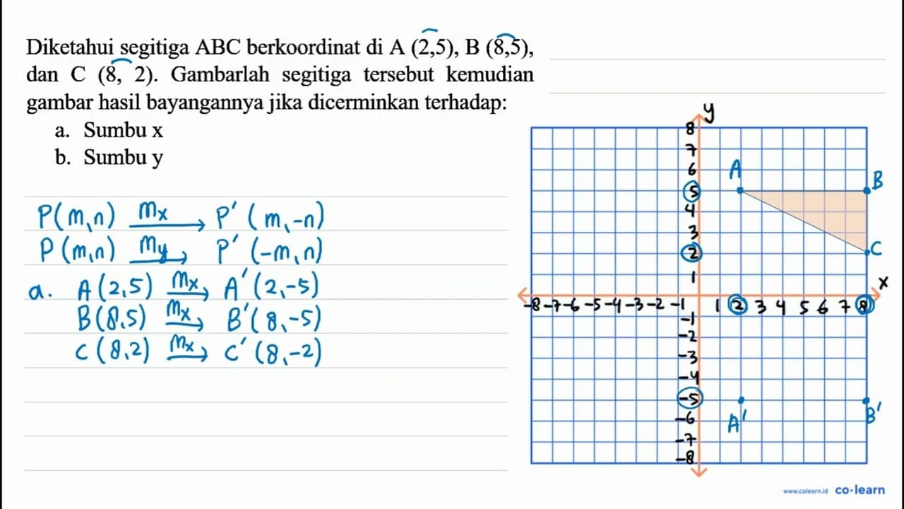 Diketahui segitiga ABC berkoordinat di A (2,5), B(8,5) ,