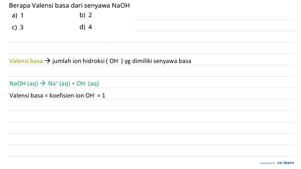 Berapa Valensi basa dari senyawa NaOH