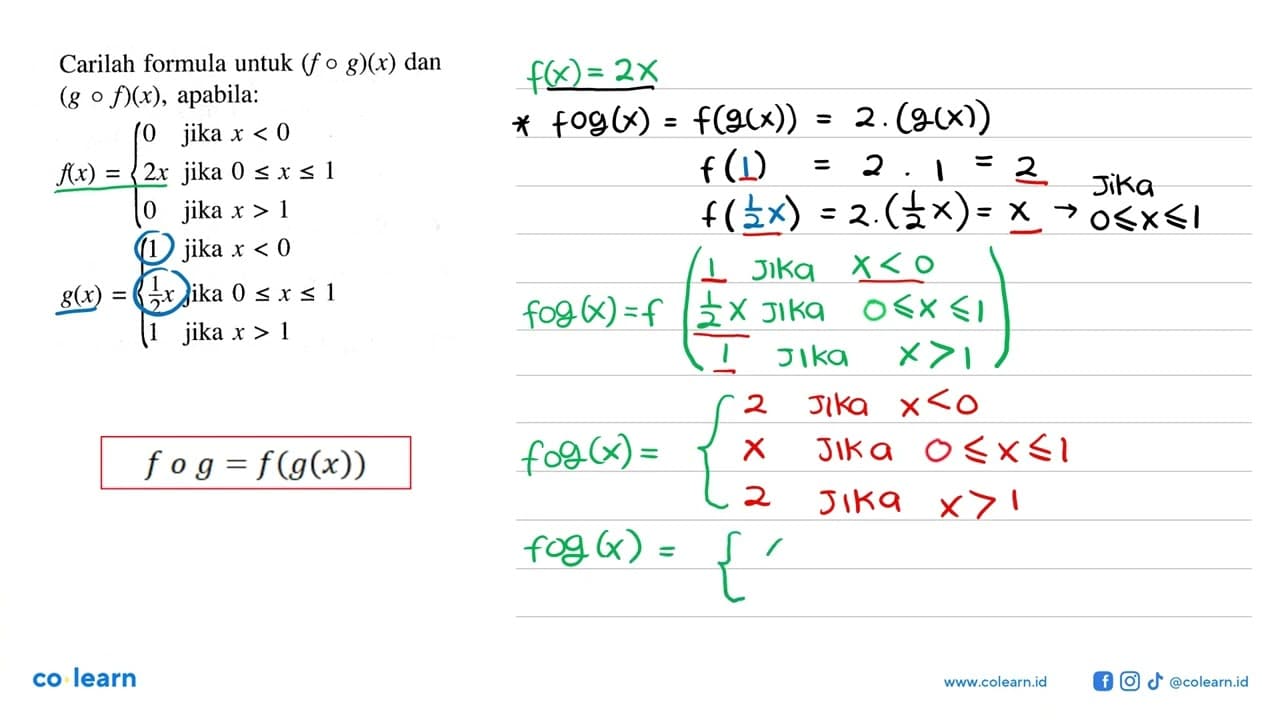 Carilah formula untuk (f o g)(x) dan (g o f)(x),