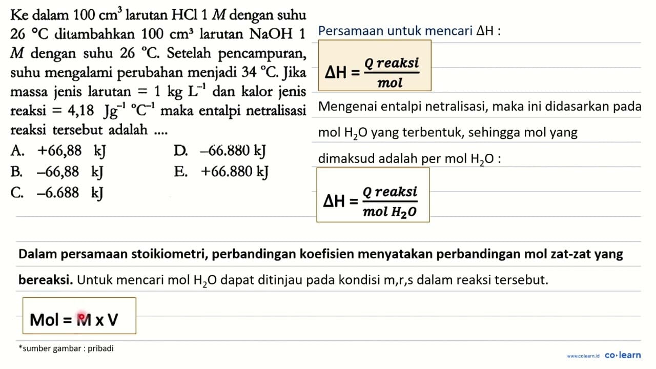 Ke dalam 100 cm^3 larutan HCl 1 M dengan suhu 26 C