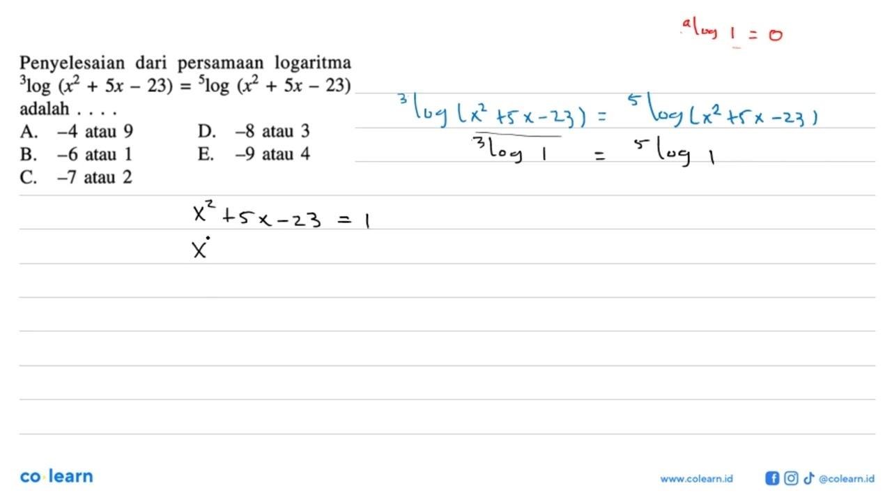 Penyelesaian dari persamaan logaritma 3log (x^2 +5x