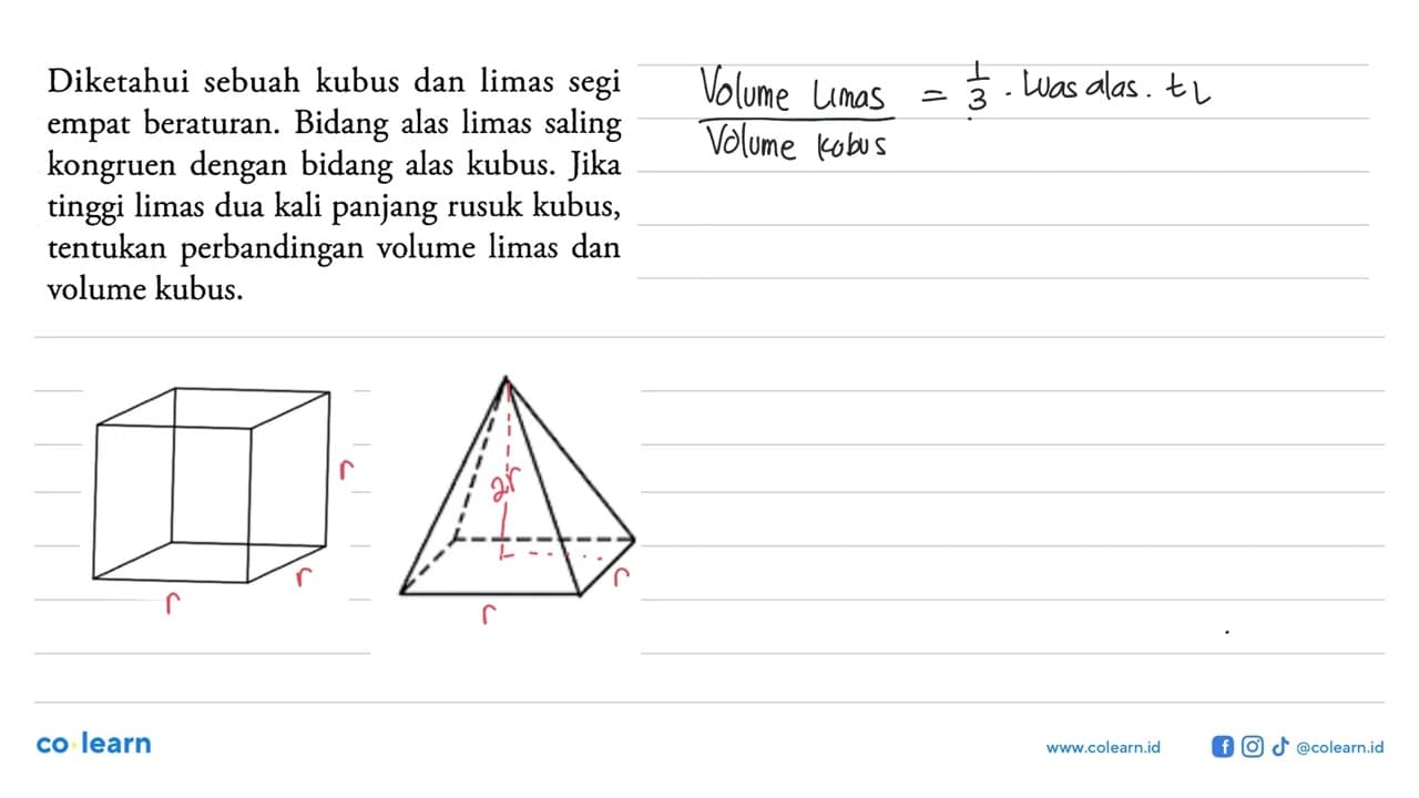 Diketahui sebuah kubus dan limas segi empat beraturan.