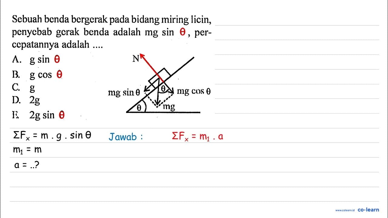 Sebuah benda bergerak pada bidang miring licin, penyebab