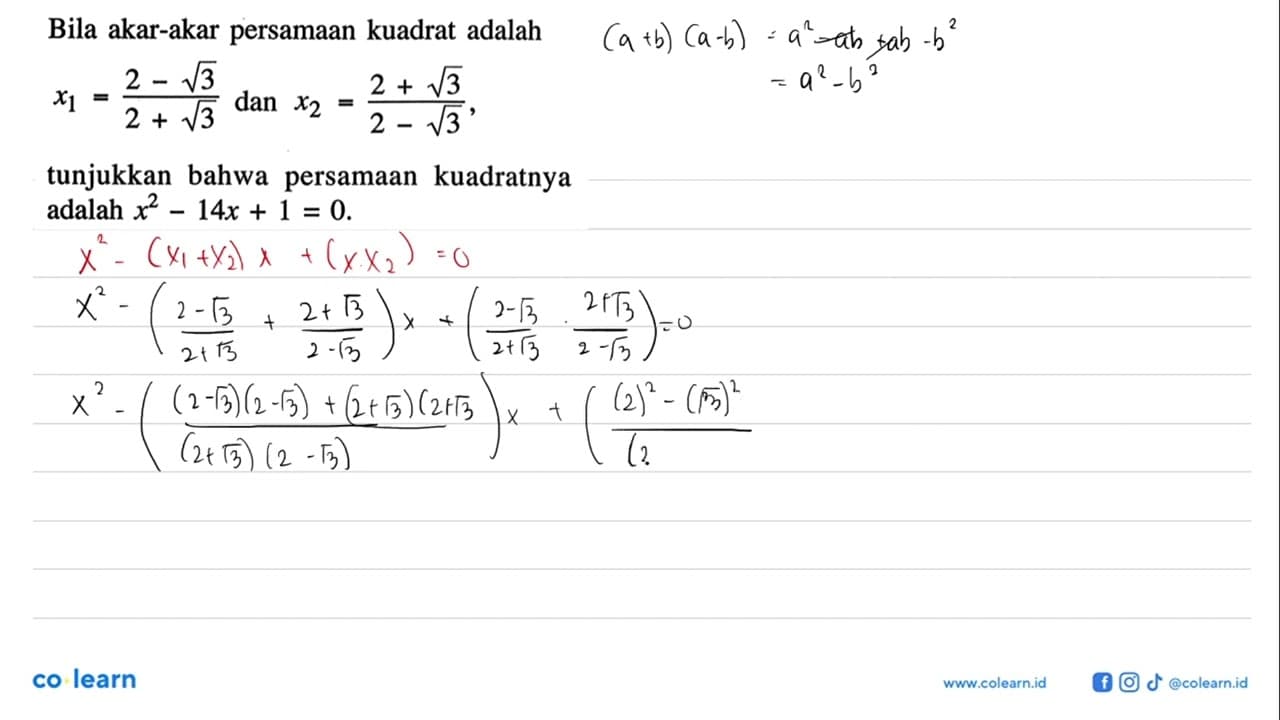 Bila akar-akar persamaan kuadrat adalah x1 =