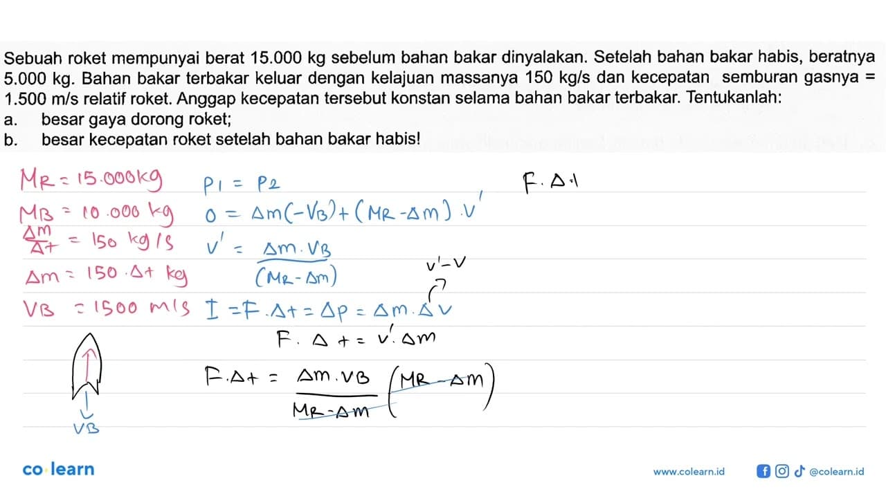 Sebuah roket mempunyai berat 15.000 kg sebelum bahan bakar