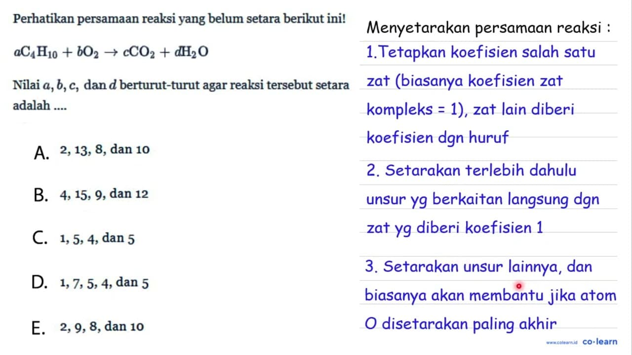 Perhatikan persamaan reaksi yang belum setara berikut ini!a