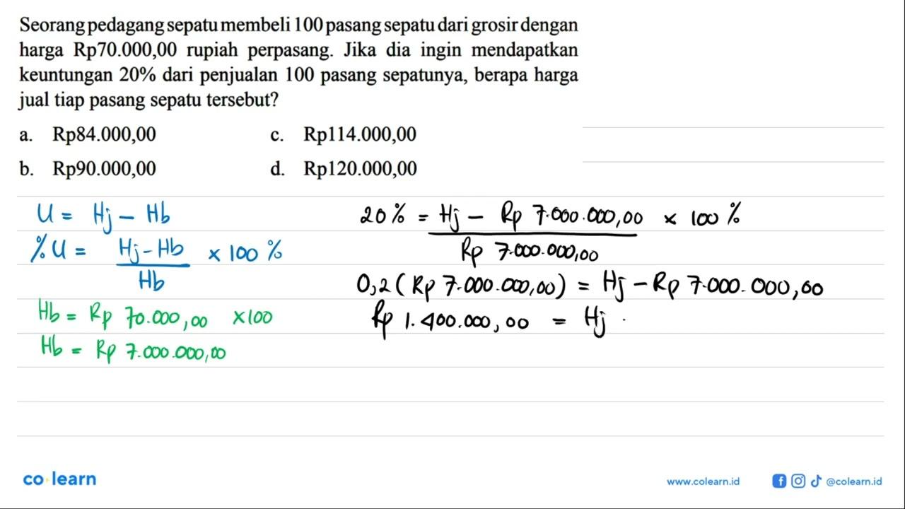 Seorangpedagang sepatu membeli 100 pasang sepatu dari