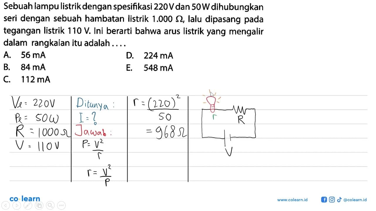 Sebuah lampu listrik dengan spesifikasi 220V dan 50 W