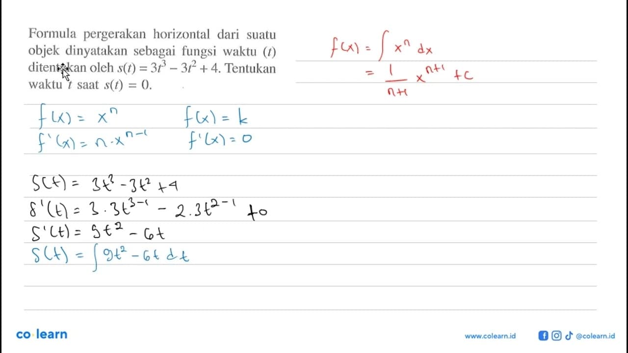 Formula pergerakan horizontal dari suatu objek dinyatakan