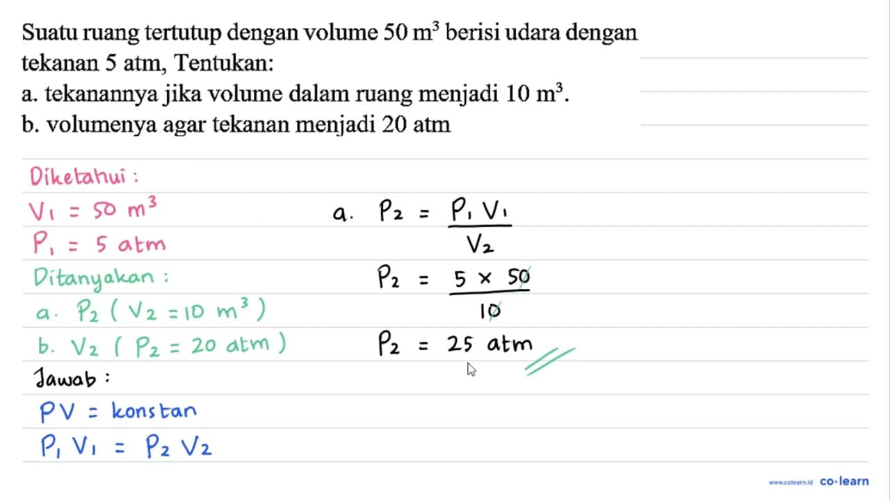 Suatu ruang tertutup dengan volume 50 m^(3) berisi udara