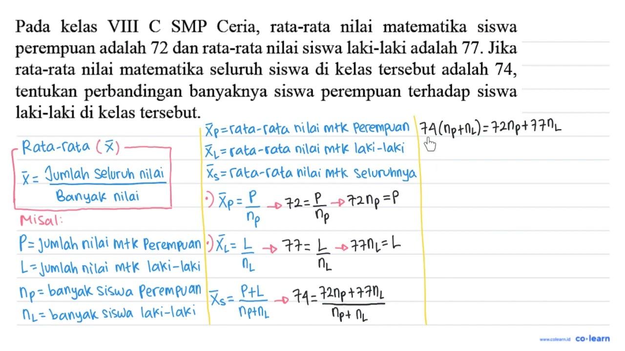 Pada kelas VIII C SMP Ceria, rata-rata nilai matematika