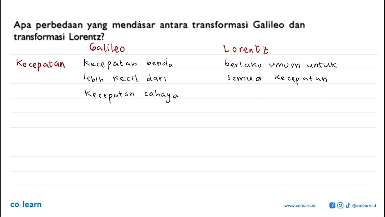 Apa perbedaan yang mendasar antara transformasi Galileo dan