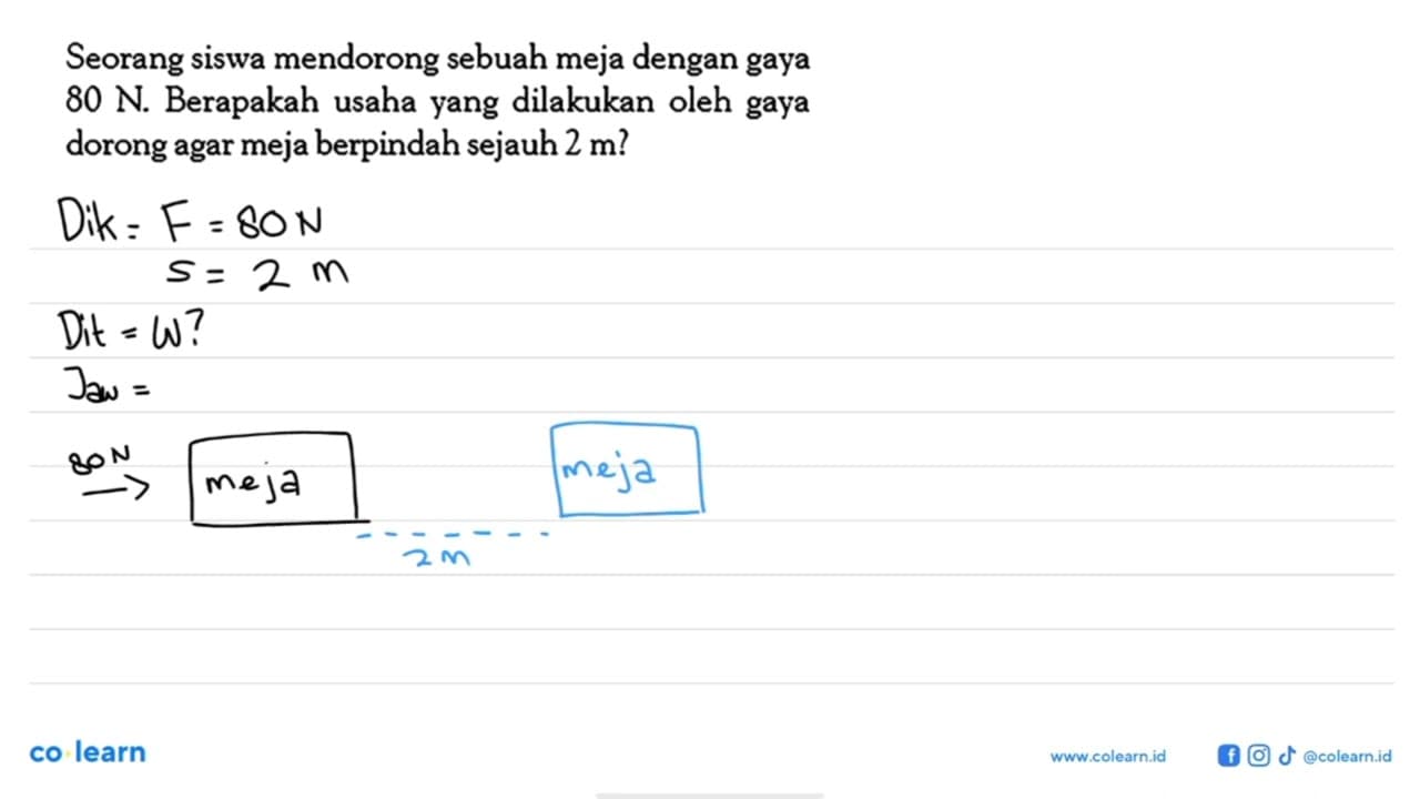 Seorang siswa mendorong sebuah meja dengan gaya 80 N.