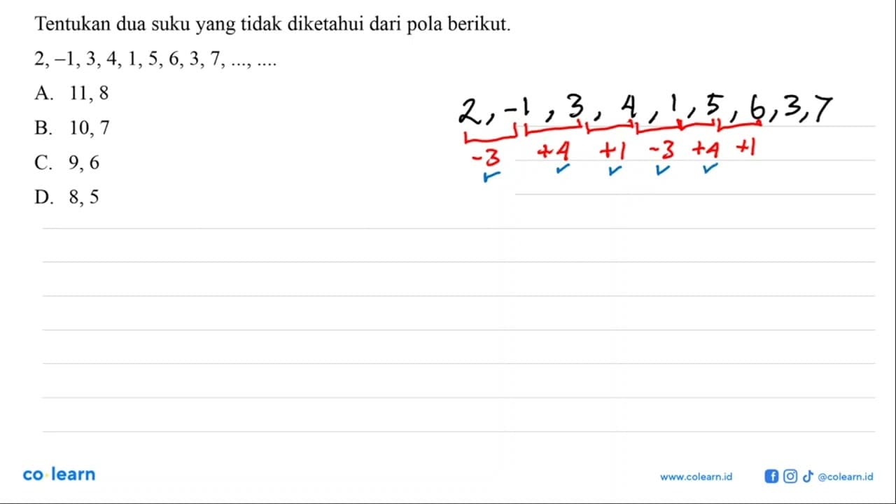 Tentukan dua suku yang tidak diketahui dari pola berikut.