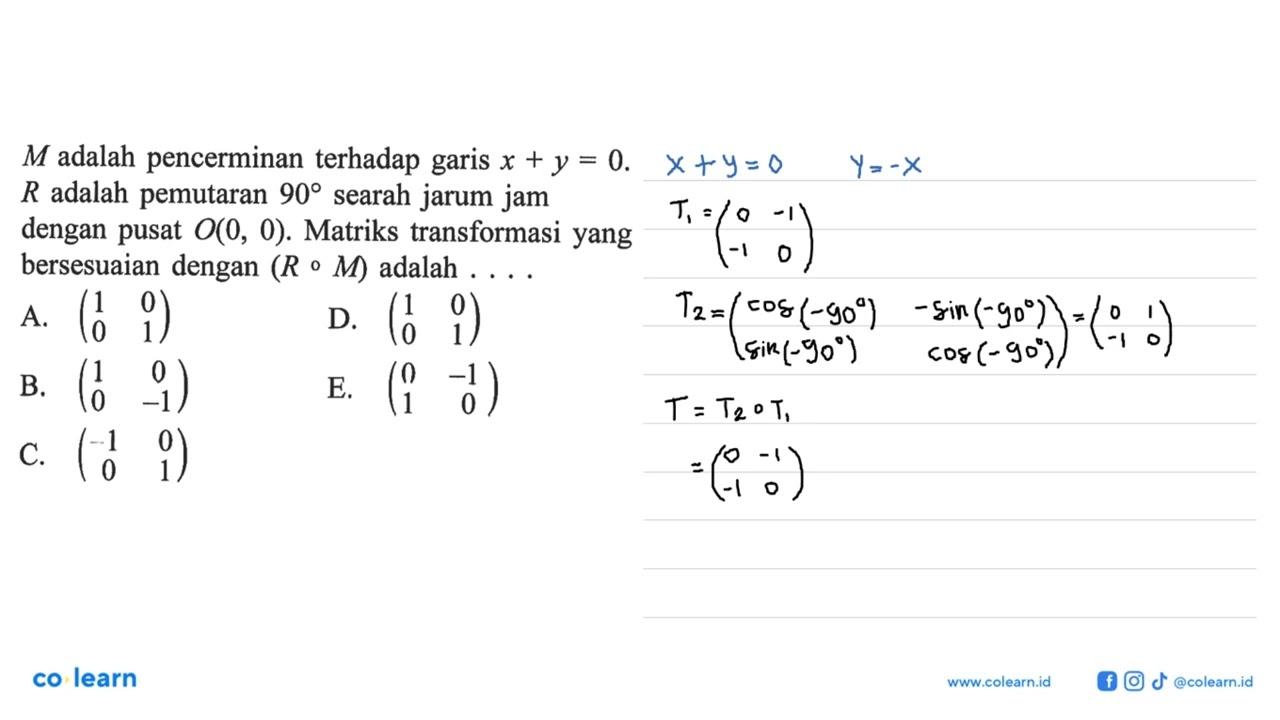 M adalah pencerminan terhadap garis x + y = 0. R adalah