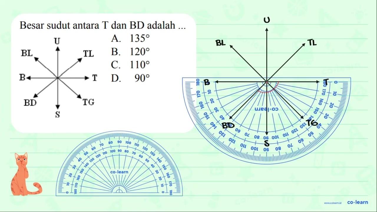 Besar sudut antara T dan BD adalah ... U TL T TG S BD B BL