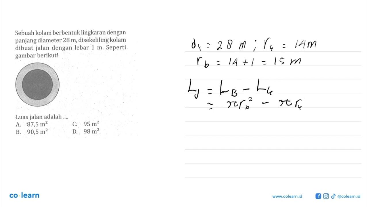 Sebuah kolam berbentuk lingkaran dengan panjang diameter 28