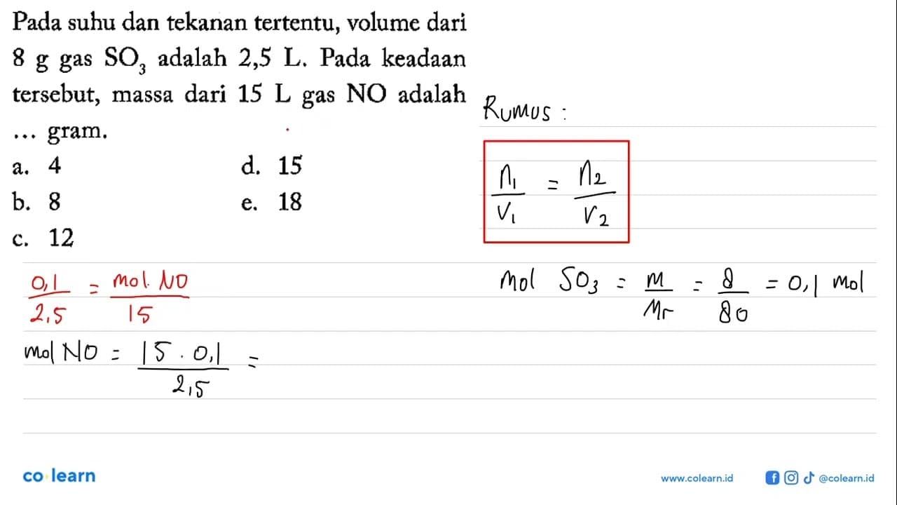 Pada suhu dan tekanan tertentu, volume dari 8 g gas SO3
