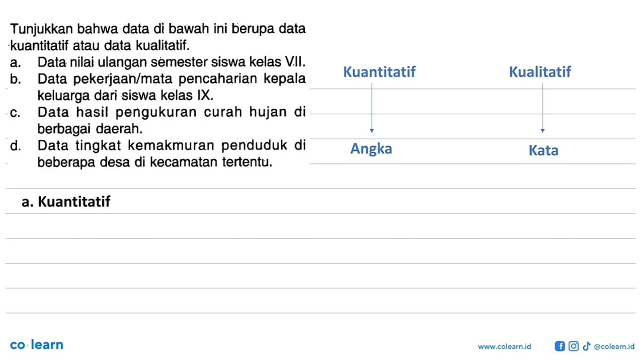 Tunjukkan bahwa data di bawah ini berupa datakuantitatif