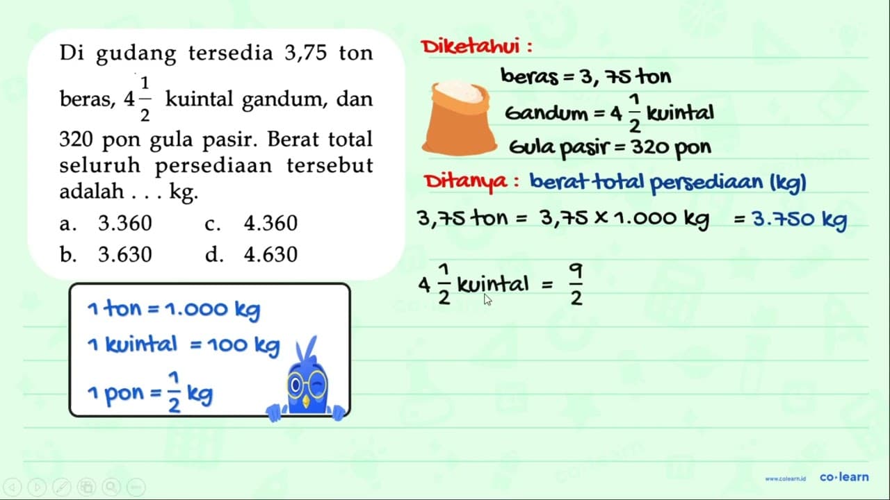 Di gudang tersedia 3,75 ton beras, 4 1/2 kuintal gandum,