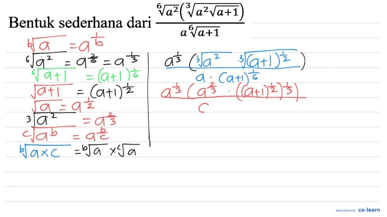 Bentuk sederhana dari (akar pangkat 6 dari (a^(2))(akar