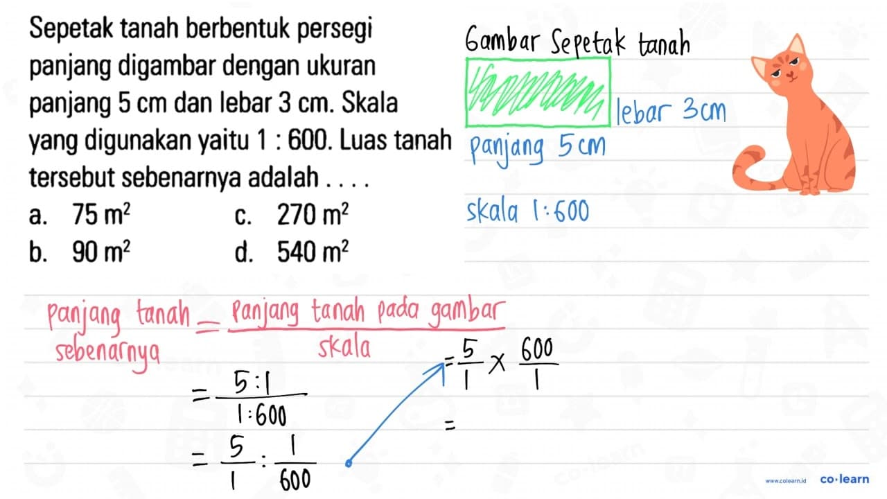 Sepetak tanah berbentuk persegi panjang digambar dengan