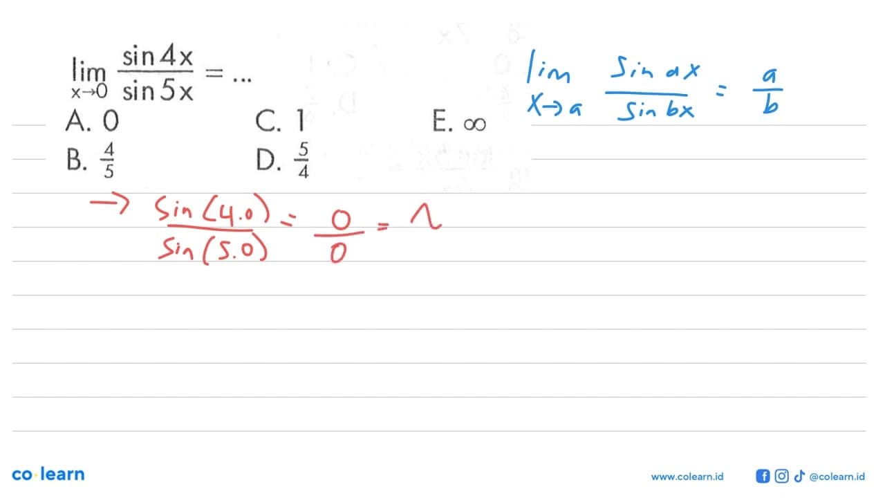 limit x->0 (sin4x)/(sin5x)=...