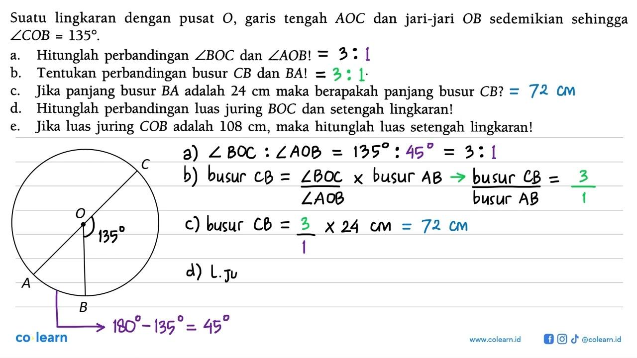 Suatu lingkaran dengan pusat O, garis tengah AOC dan