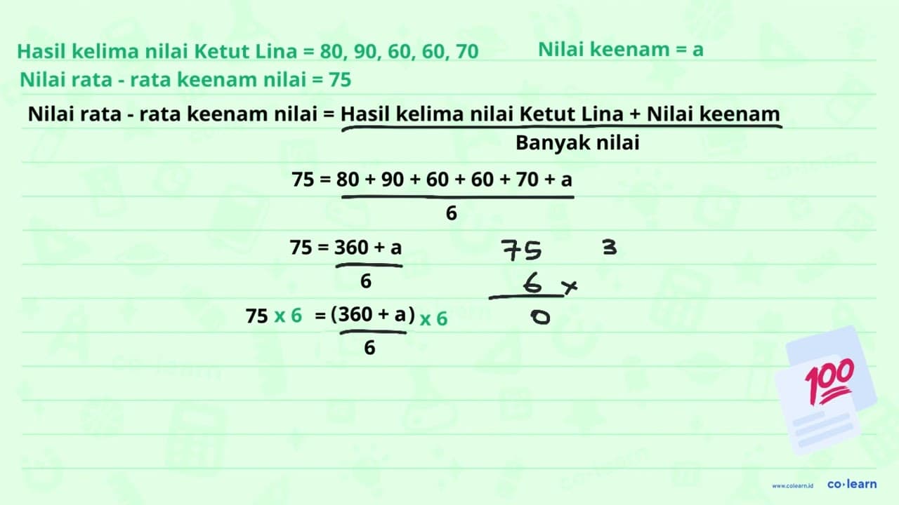 Hasil penilaian harian Ketut Lina adalah 80,90,60,60 , dan