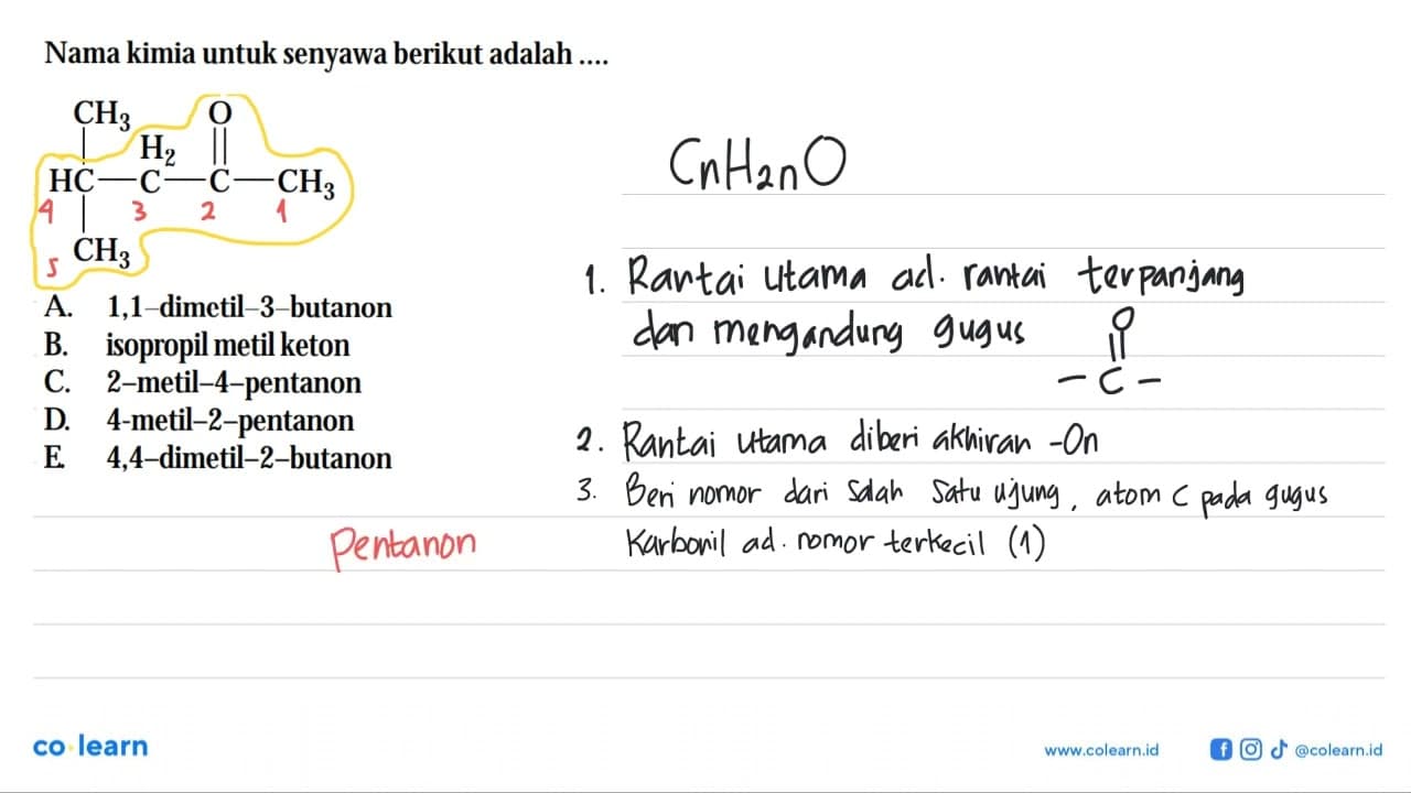 Nama kimia untuk senyawa berikut adalah HC-C-C-CH3 CH3 H2 O