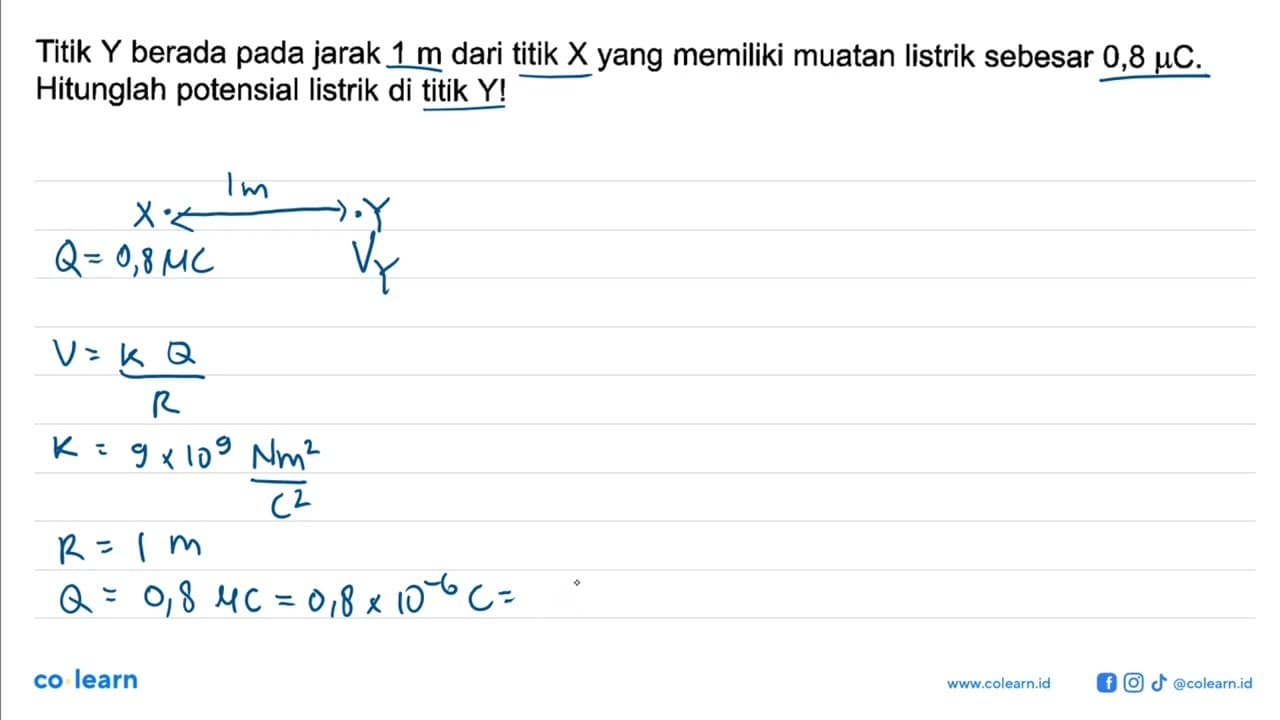 Titik Y berada pada jarak 1 m dari titik X yang memiliki